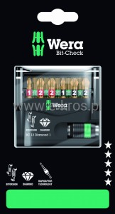 Zestaw końcówek z uchwytem 12 el. Bit-Check Diamond SB Wera 